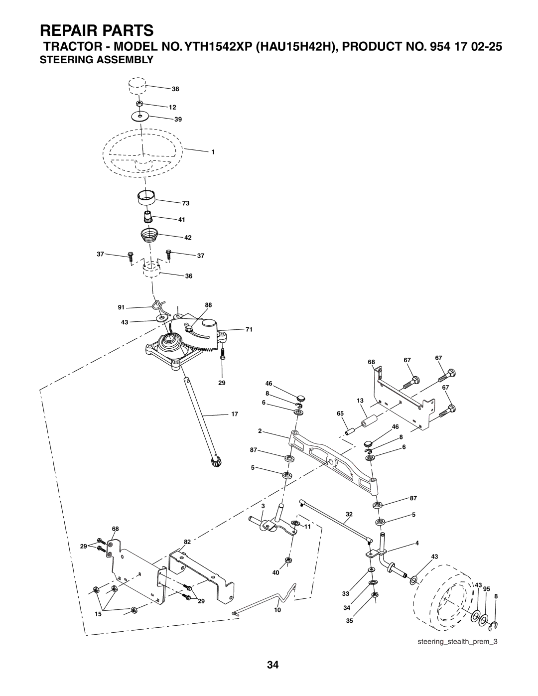 Husqvarna YTH1542XP owner manual Steering Assembly 