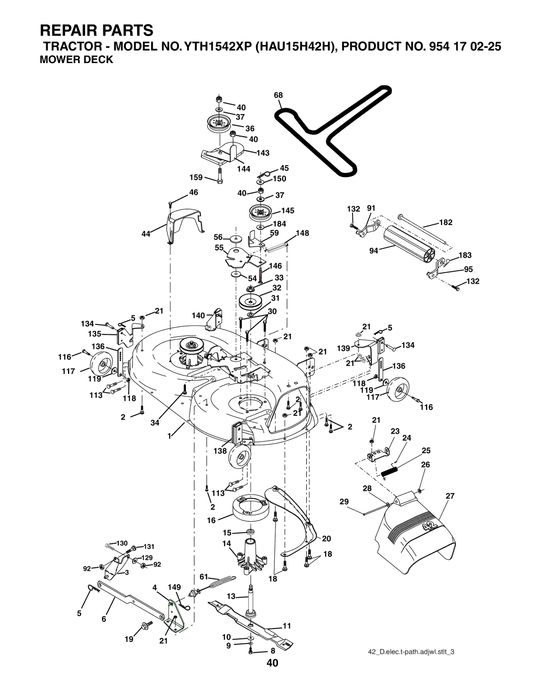 Husqvarna YTH1542XP owner manual Mower Deck 