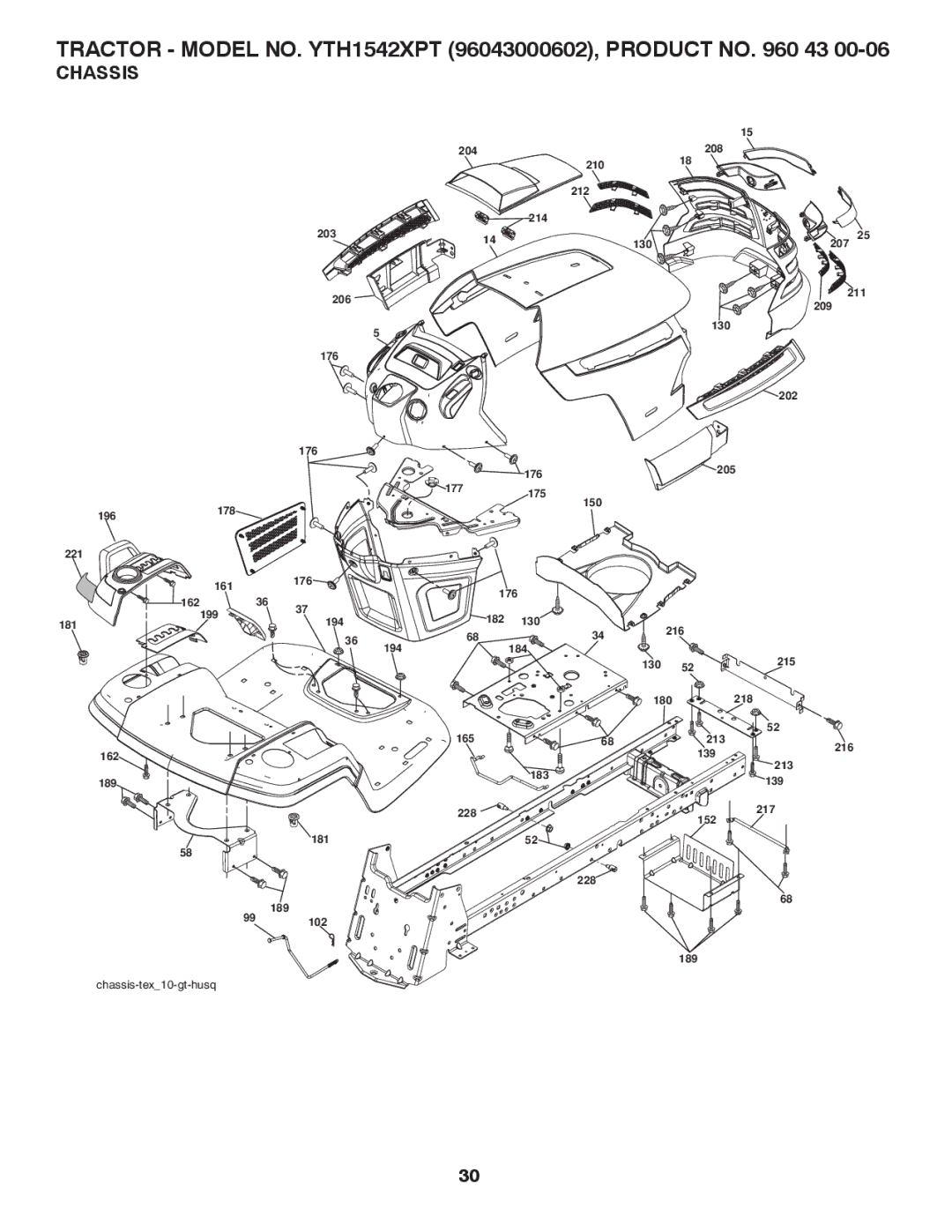 Husqvarna YTH1542XPT owner manual Chassis 