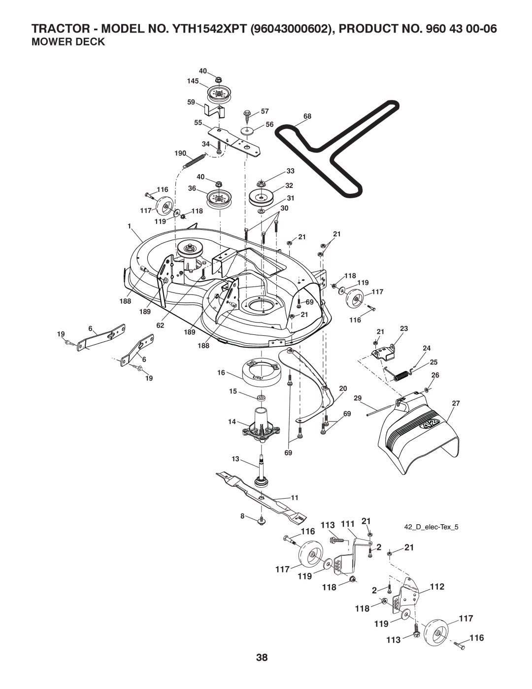 Husqvarna YTH1542XPT owner manual Mower Deck 