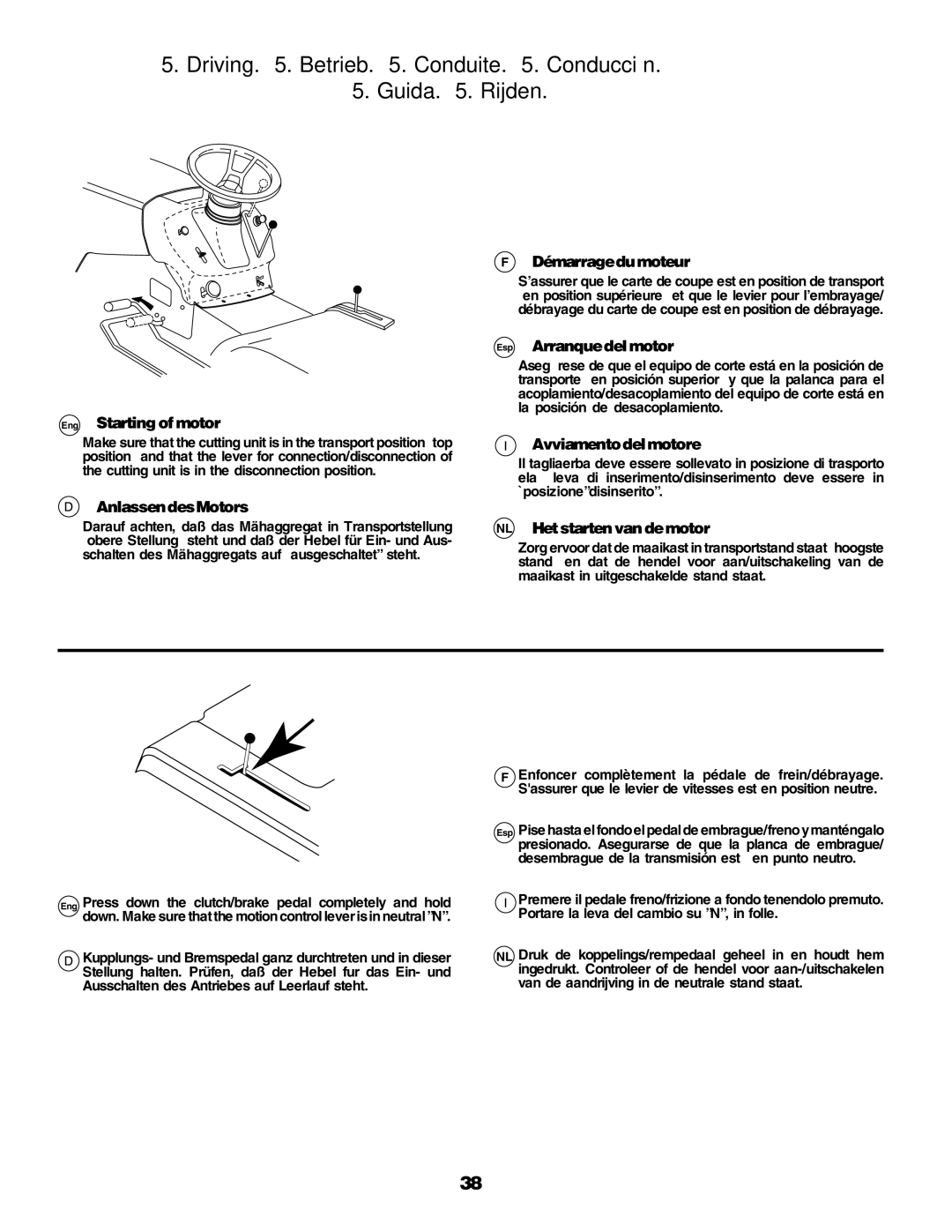 Husqvarna YTH155 instruction manual Driving . Betrieb . Conduite . Conducción Guida . Rijden 