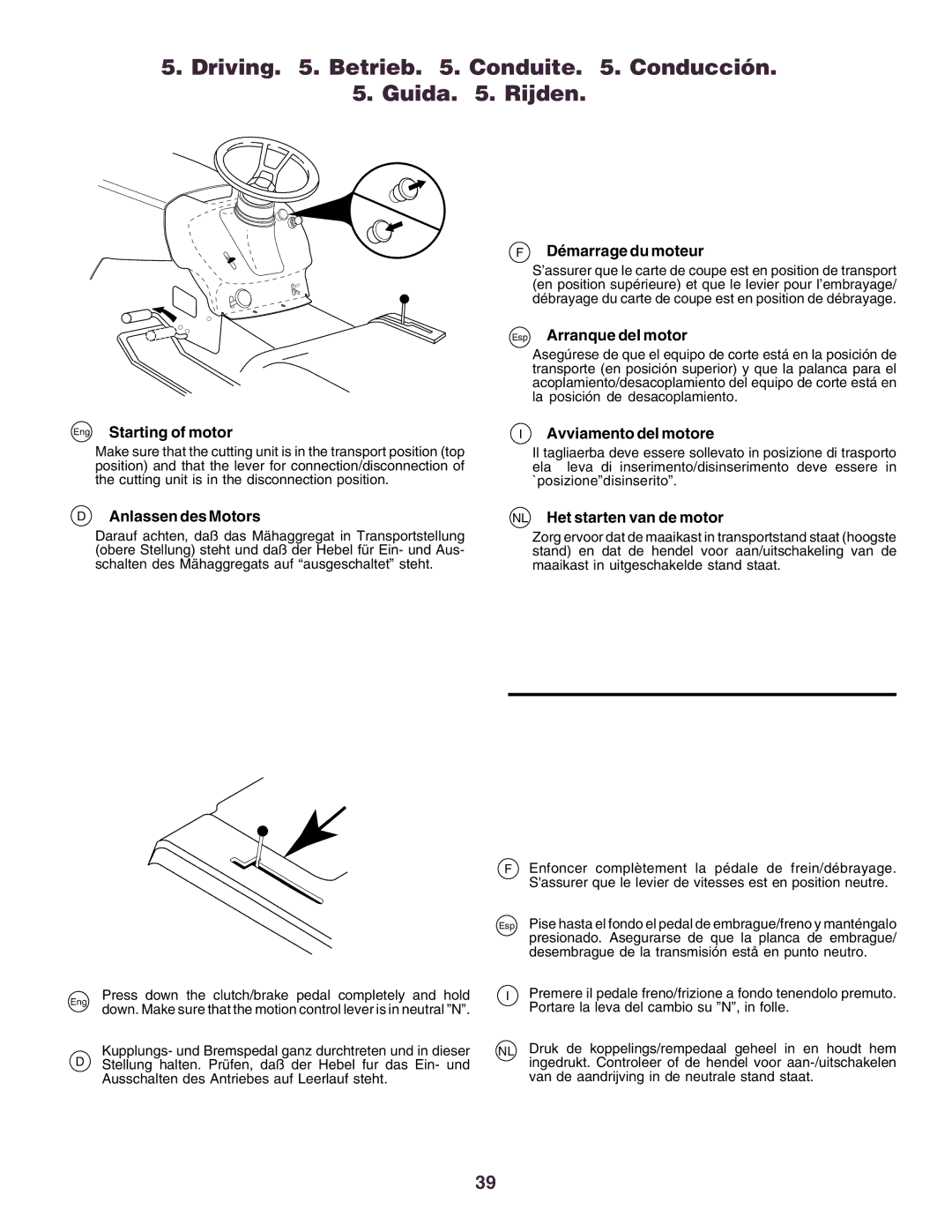 Husqvarna YTH170 instruction manual Driving . Betrieb . Conduite . Conducción Guida . Rijden 