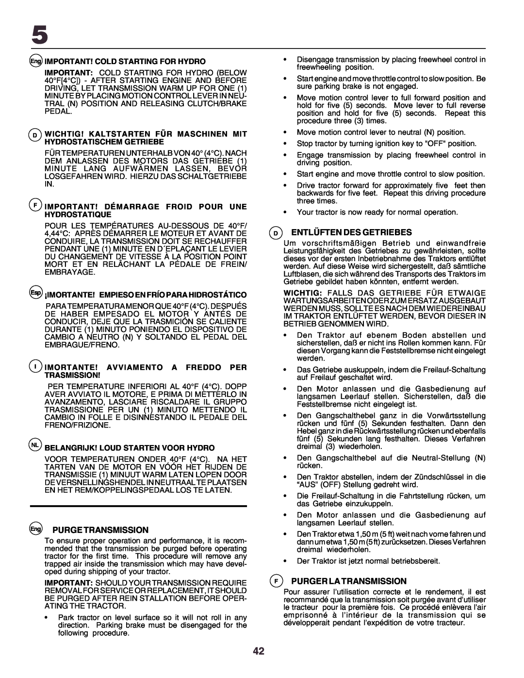 Husqvarna YTH170 instruction manual Eng PURGE TRANSMISSION, Dentlüften Des Getriebes, Fpurger La Transmission 