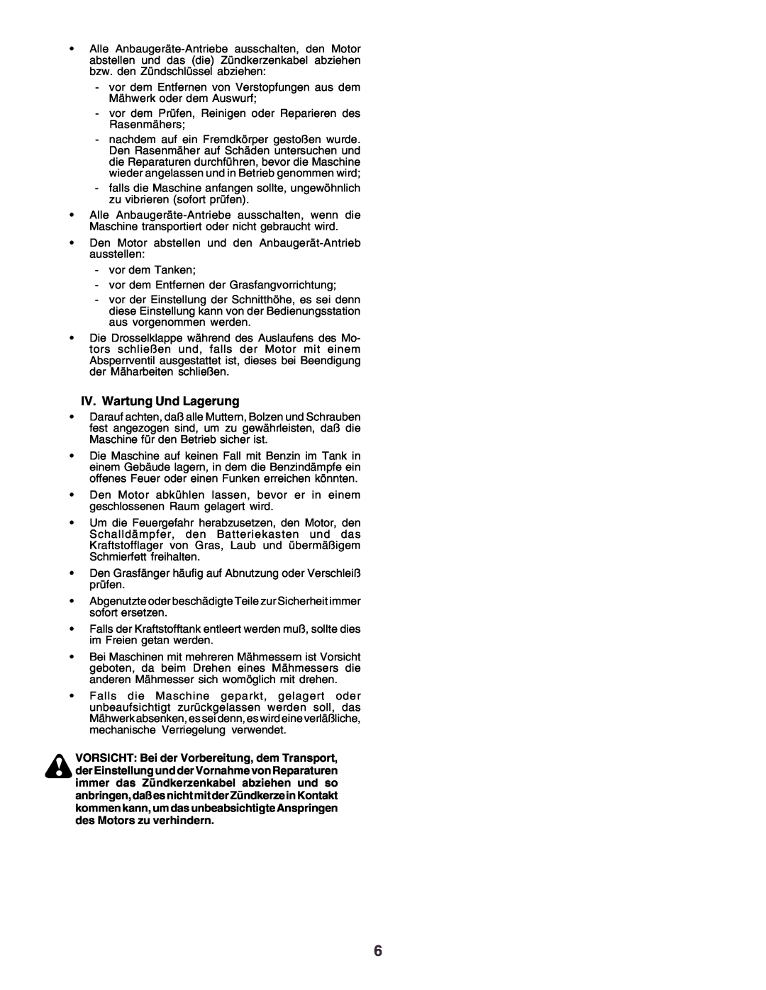 Husqvarna YTH170 instruction manual IV. Wartung Und Lagerung 