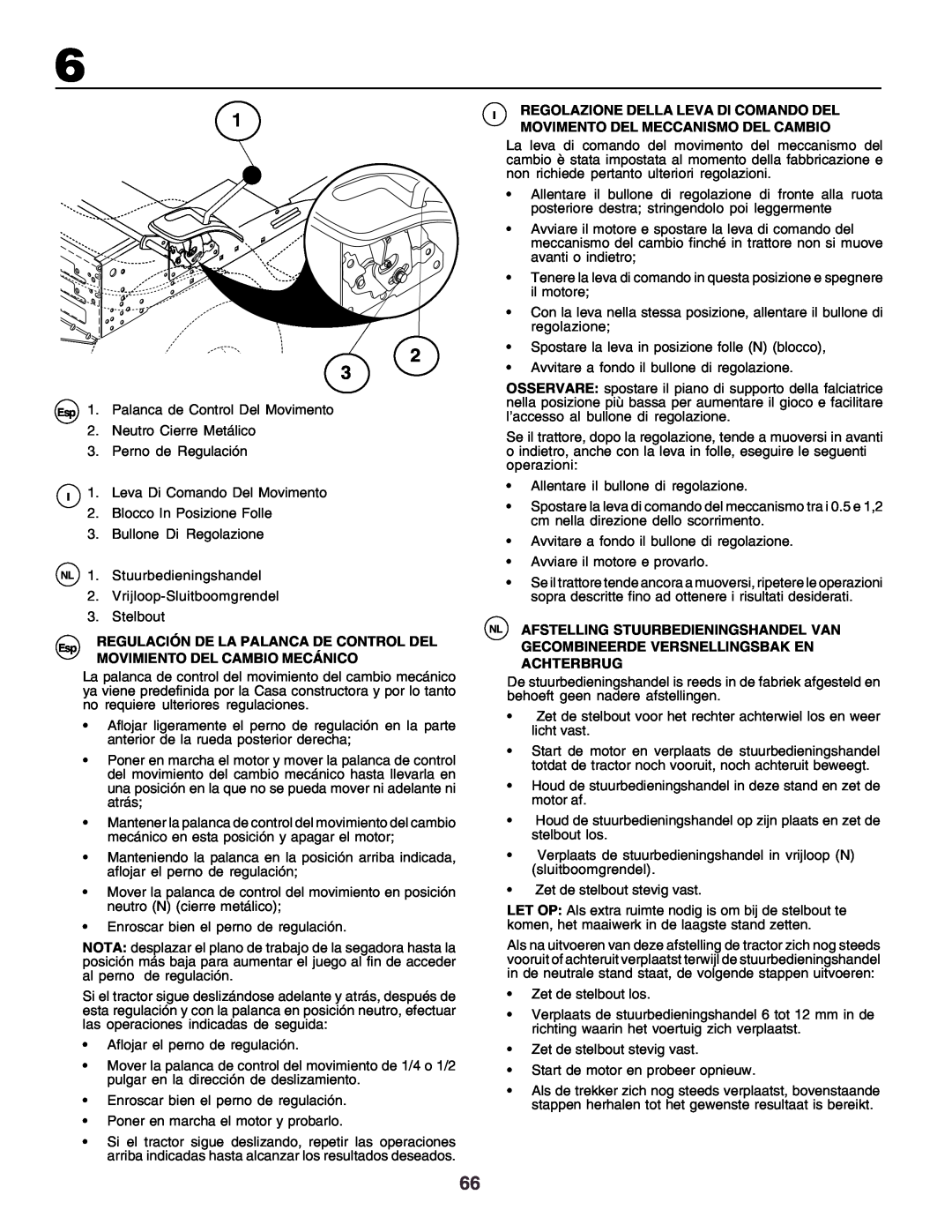 Husqvarna YTH170 instruction manual Regulación De La Palanca De Control Del, Movimiento Del Cambio Mecánico 