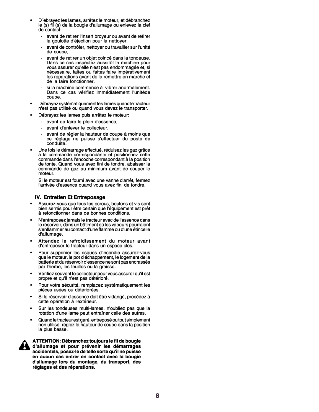 Husqvarna YTH170 instruction manual IV. Entretien Et Entreposage 