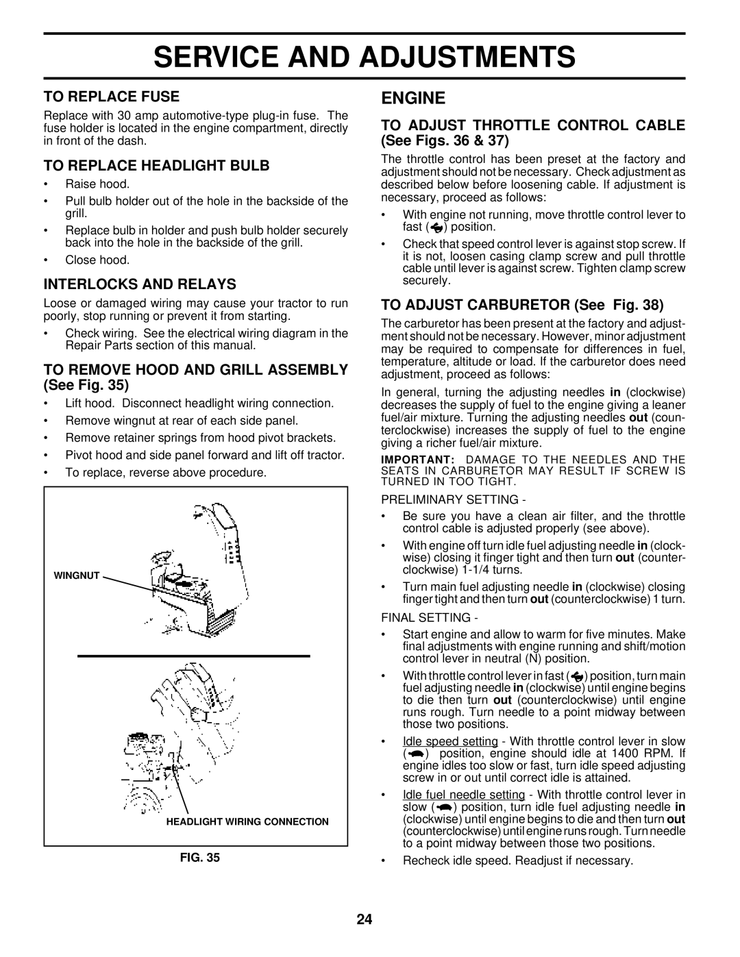 Husqvarna YTH180 owner manual To Replace Fuse, To Replace Headlight Bulb, Interlocks and Relays 