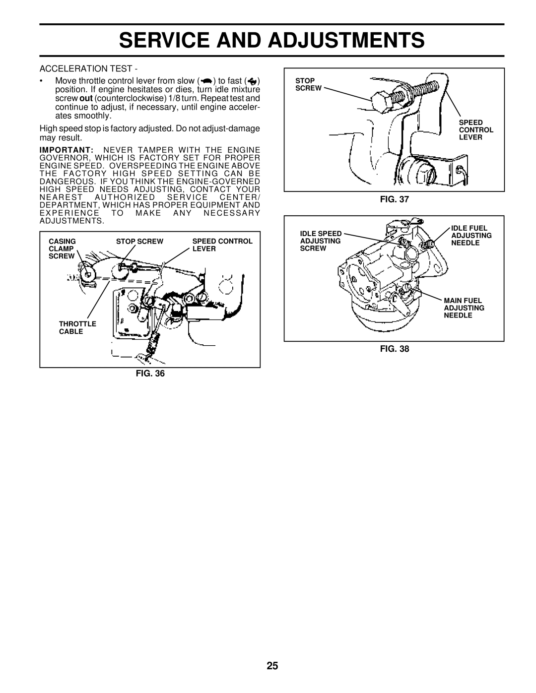 Husqvarna YTH180 owner manual Acceleration Test 