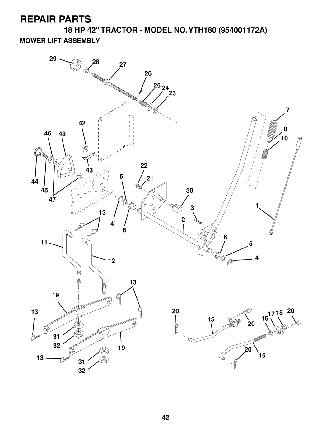 Husqvarna YTH180 owner manual Mower Lift Assembly 