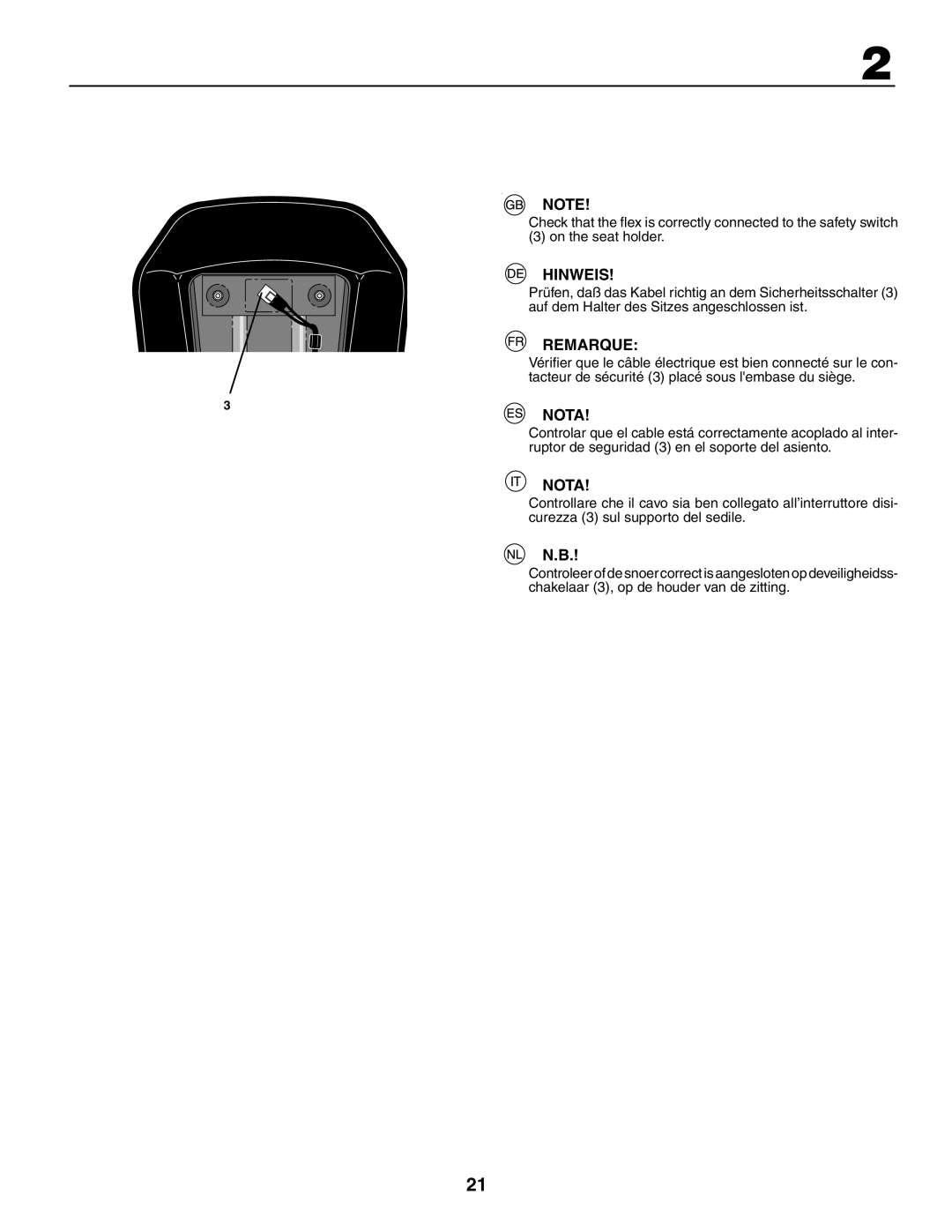 Husqvarna YTH180XP instruction manual Hinweis, Remarque, Nota 