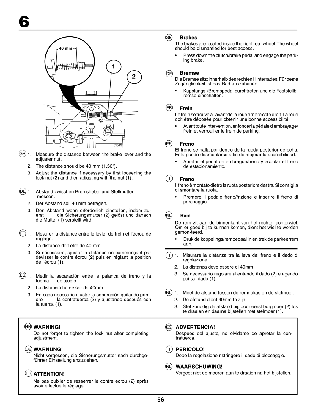 Husqvarna YTH180XP instruction manual Brakes, Bremse, Frein, Freno, Rem 