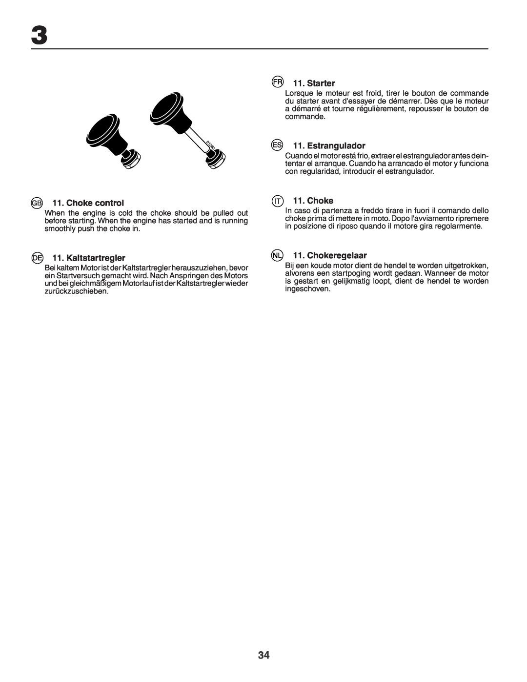 Husqvarna YTH180XP instruction manual Choke control, Kaltstartregler, Starter, Estrangulador, Chokeregelaar 