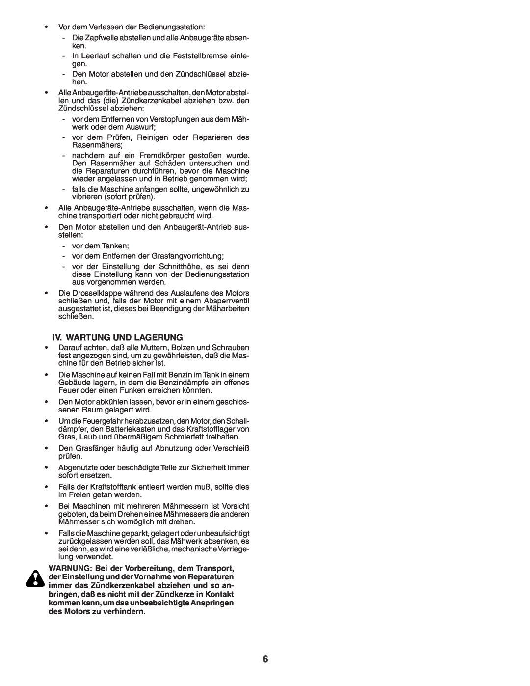 Husqvarna YTH180XP instruction manual Iv. Wartung Und Lagerung 