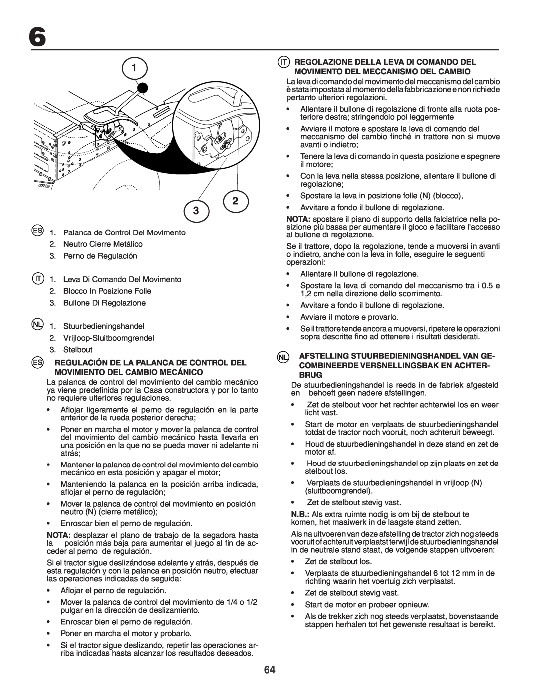 Husqvarna YTH180XP instruction manual Regulación De La Palanca De Control Del Movimiento Del Cambio Mecánico 