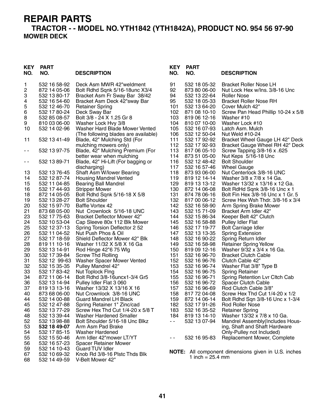 Husqvarna YTH1842 owner manual 532 18 