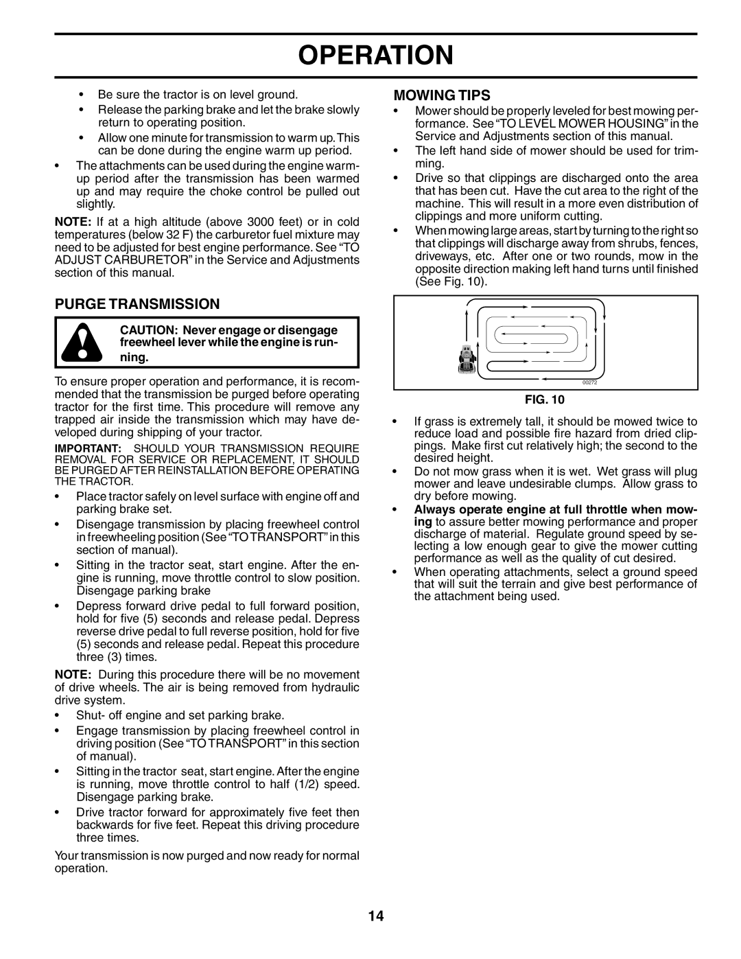 Husqvarna YTH1842XP owner manual Purge Transmission, Mowing Tips 