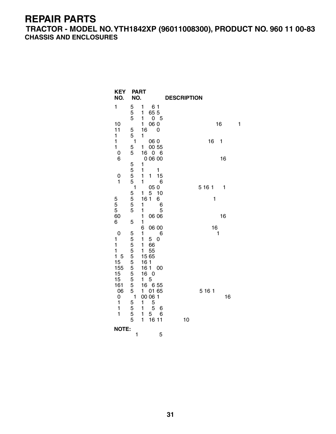 Husqvarna YTH1842XP owner manual Repair Parts 