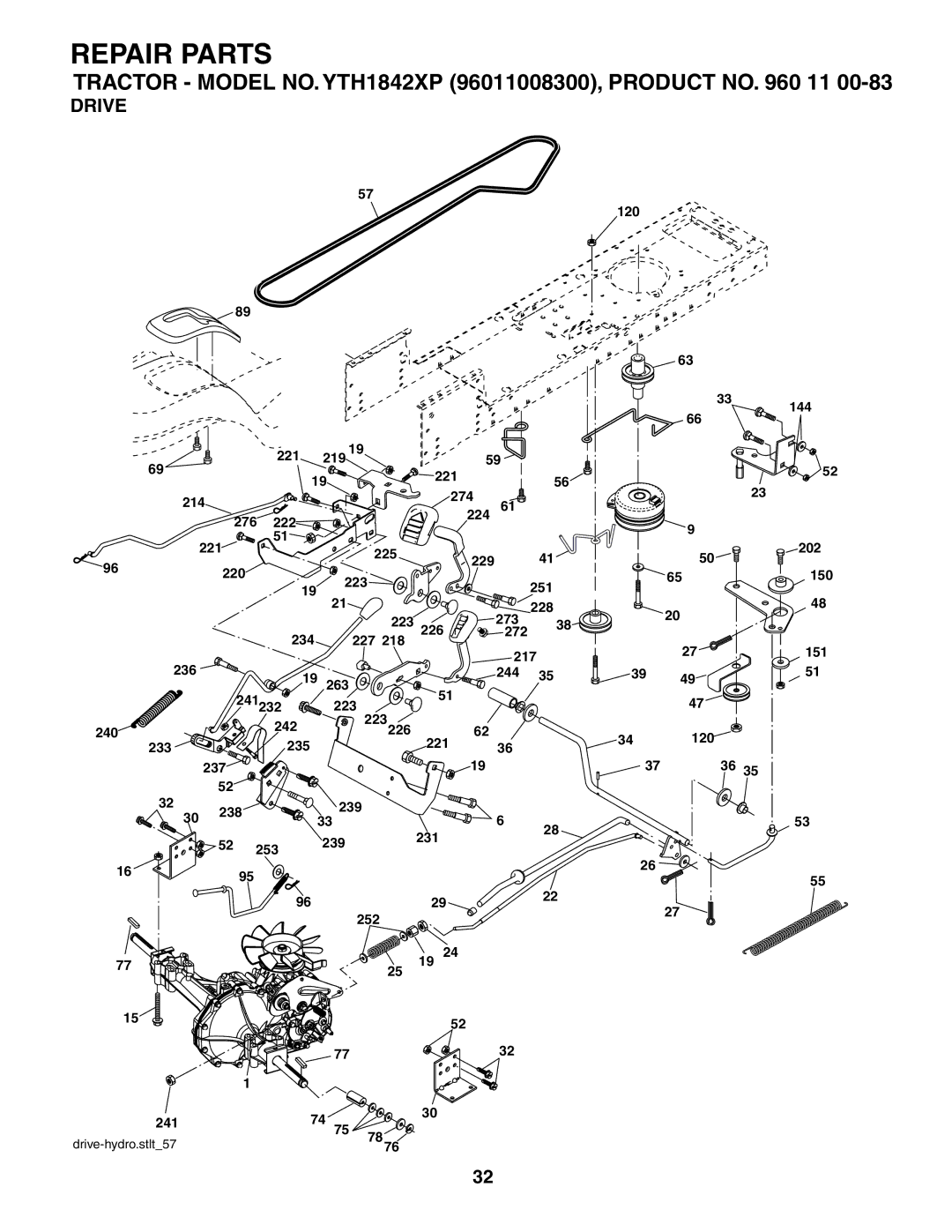 Husqvarna owner manual Tractor Model NO. YTH1842XP 96011008300, Product no 11 