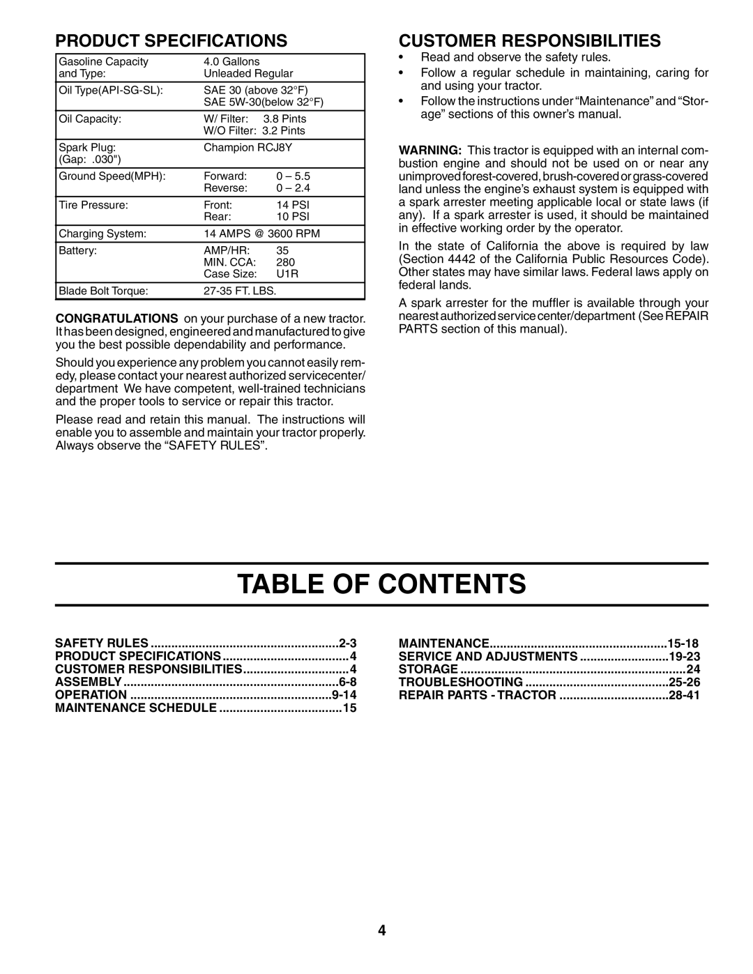 Husqvarna YTH1842XP owner manual Table of Contents 