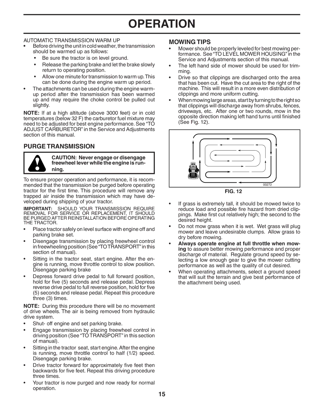 Husqvarna YTH1848XP owner manual Purge Transmission, Mowing Tips 