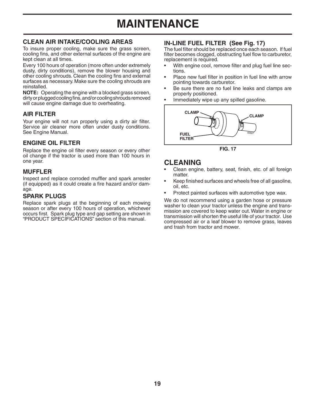 Husqvarna YTH1848XP owner manual Cleaning 