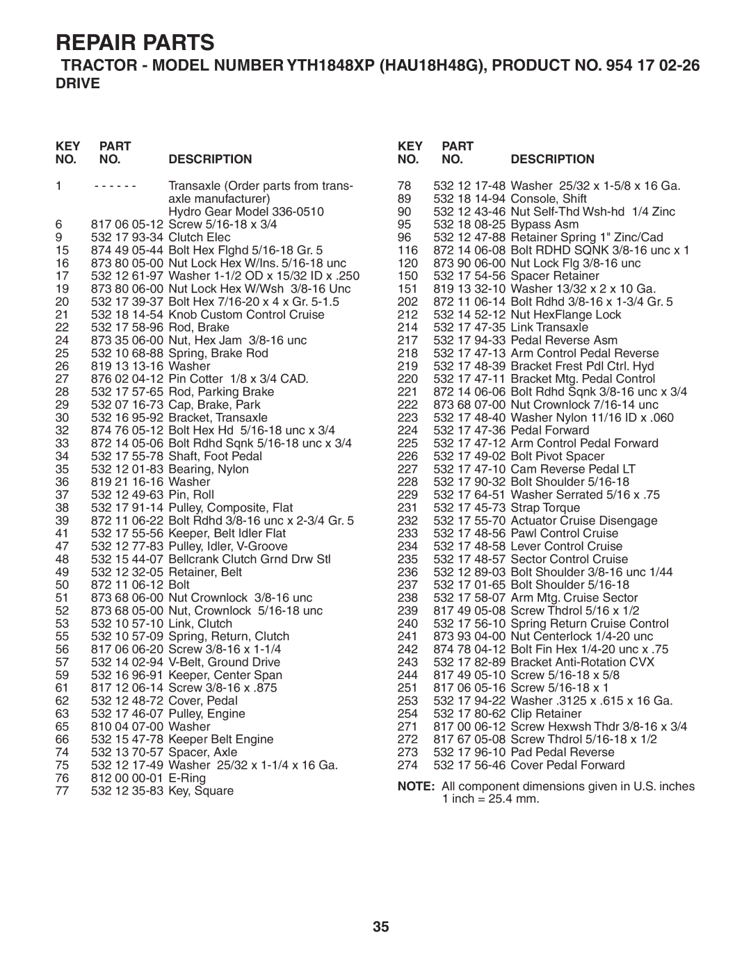 Husqvarna YTH1848XP owner manual Drive 