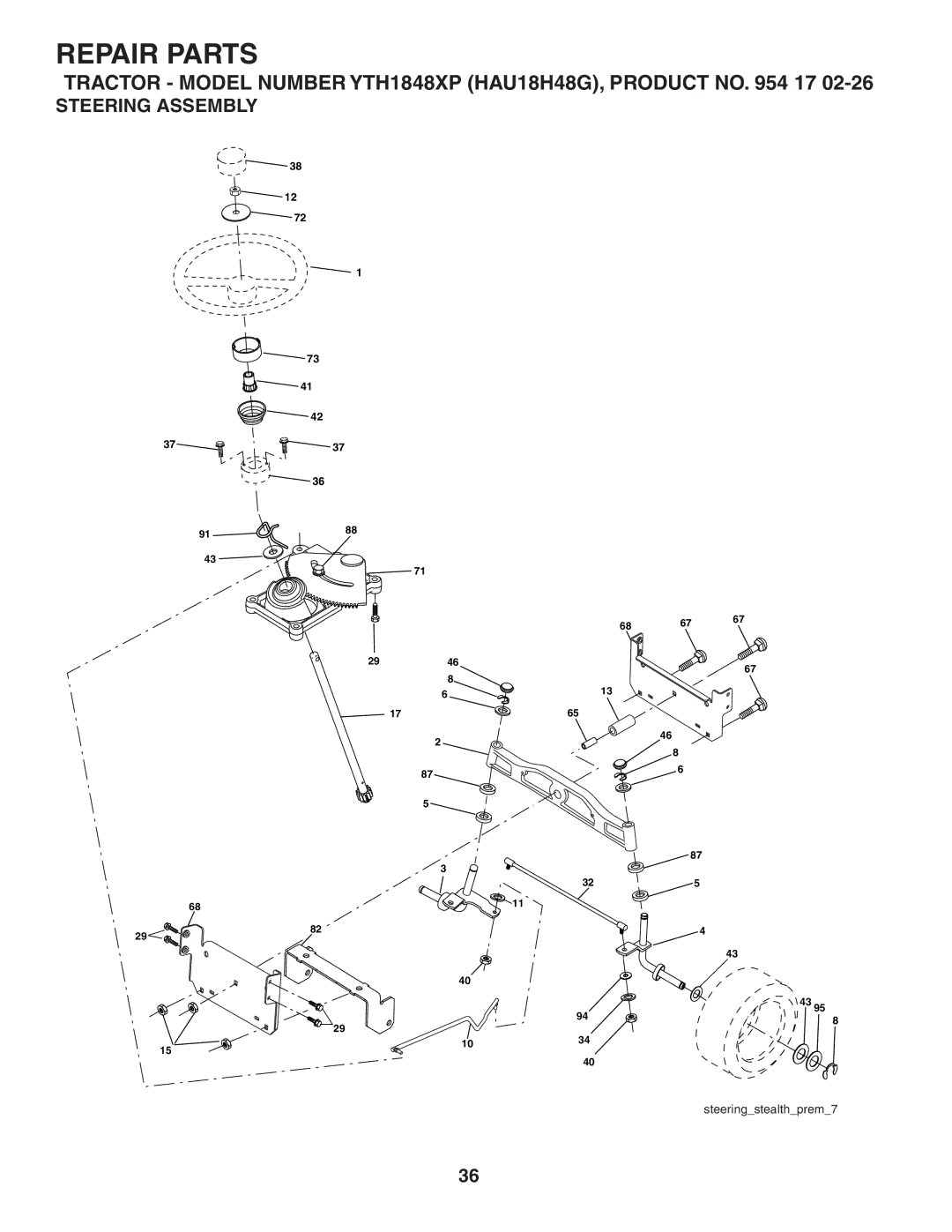 Husqvarna YTH1848XP owner manual Steering Assembly 