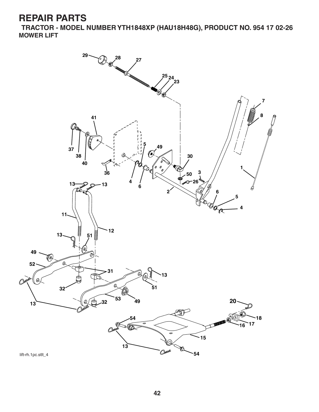 Husqvarna YTH1848XP owner manual Mower Lift 