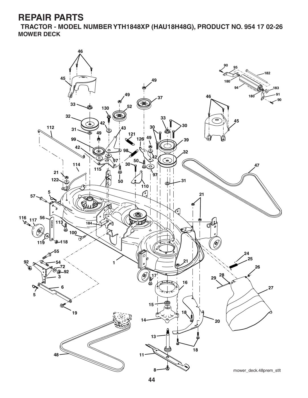 Husqvarna YTH1848XP owner manual Mower Deck 