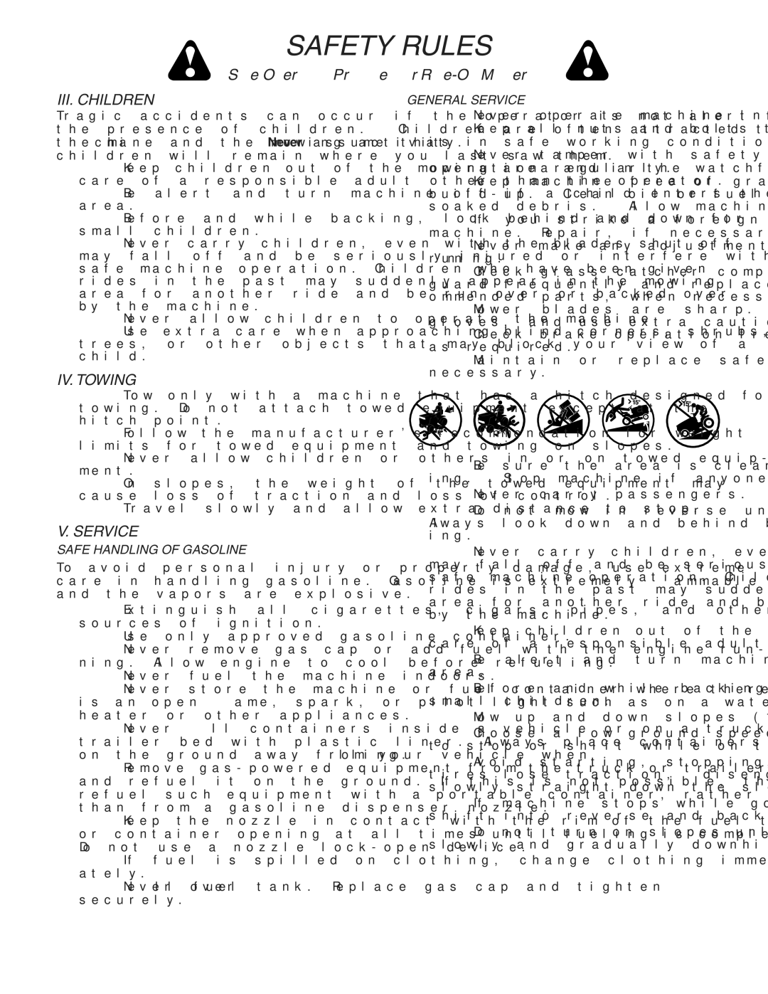 Husqvarna YTH1848XPT owner manual III. Children, IV. Towing, Service 