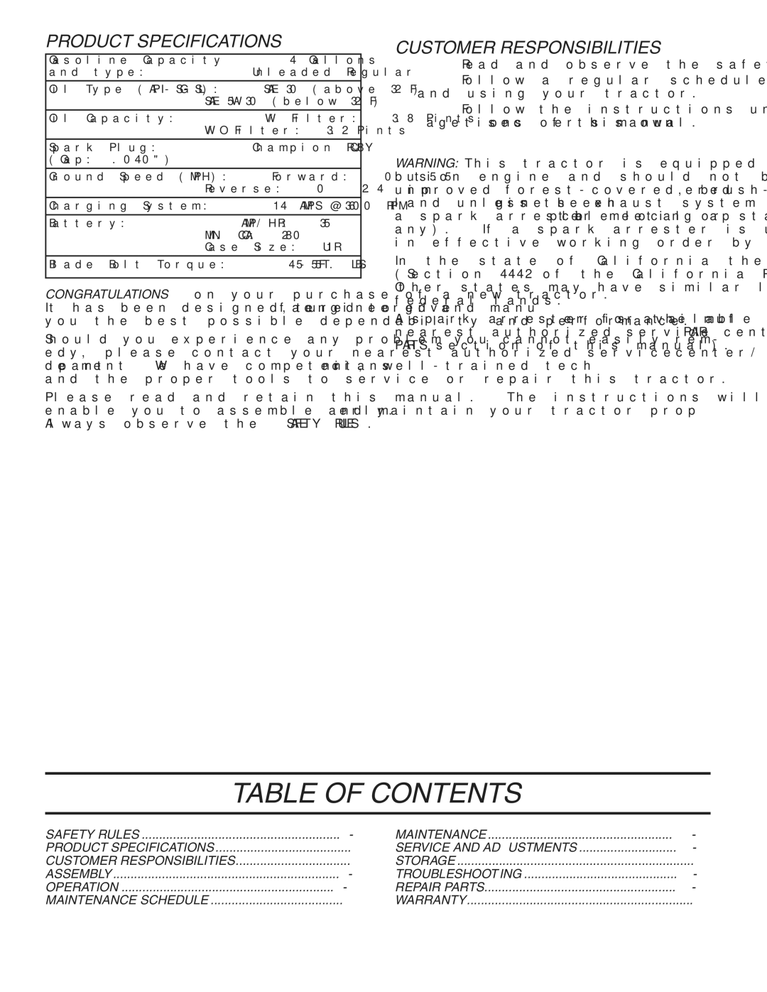 Husqvarna YTH1848XPT owner manual Table of Contents 