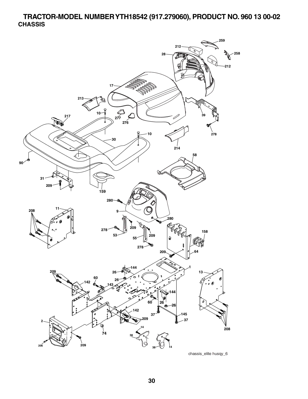 Husqvarna YTH18542 manual Chassis 