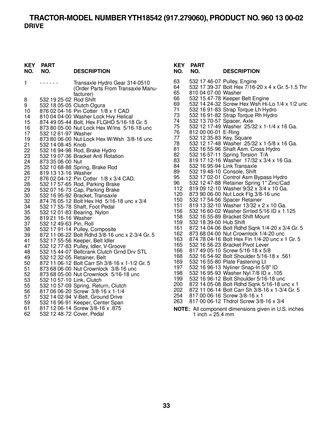 Husqvarna manual TRACTOR-MODEL Number YTH18542 917.279060, Product no 13 