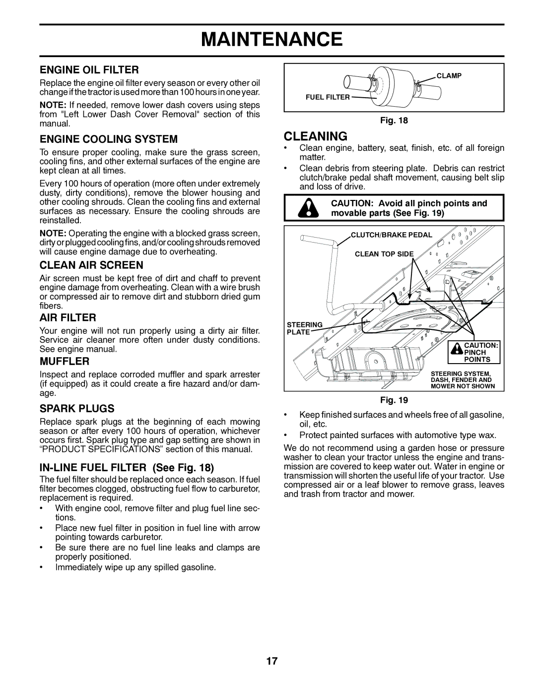 Husqvarna YTH18K46 owner manual Cleaning 