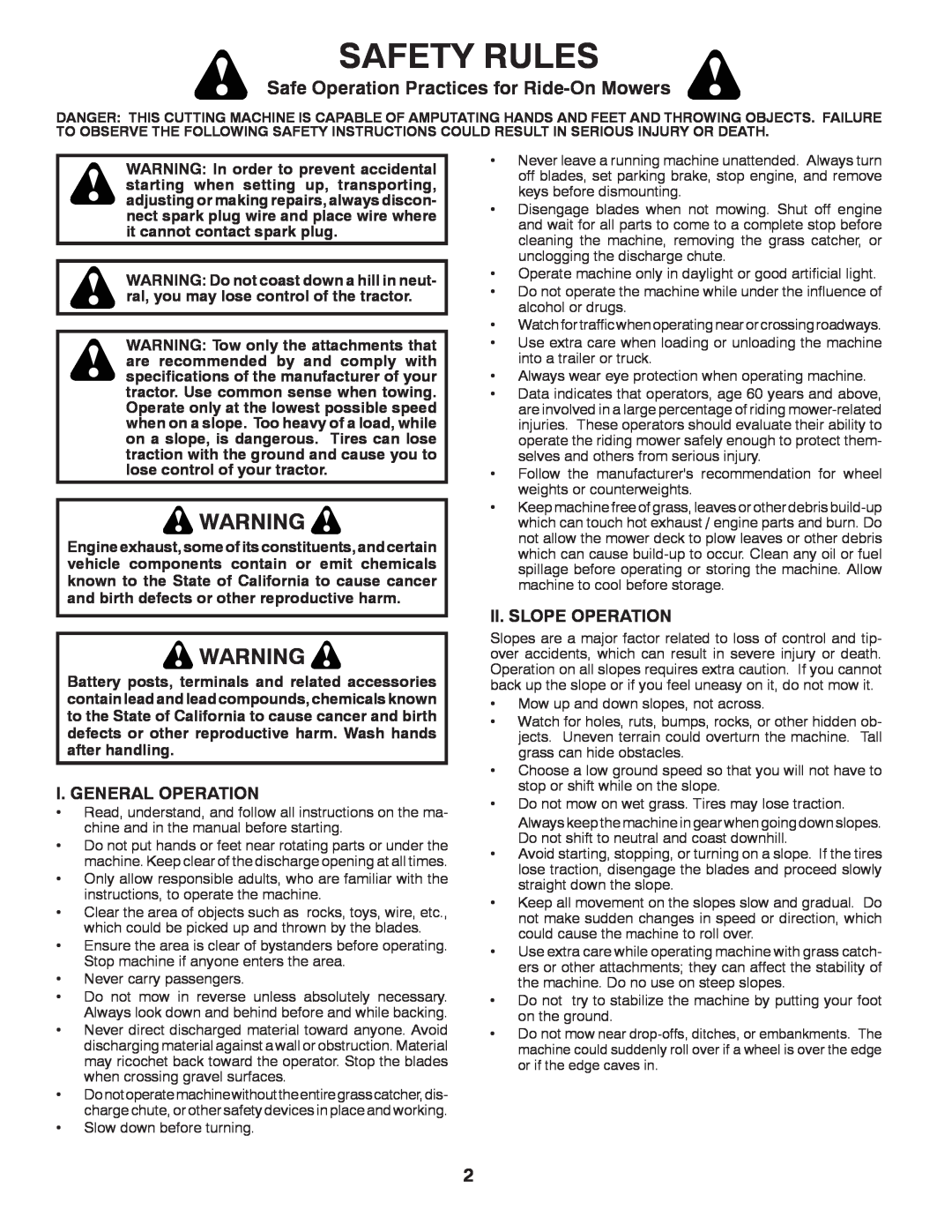 Husqvarna YTH18K46 owner manual Safety Rules, Safe Operation Practices for Ride-On Mowers 