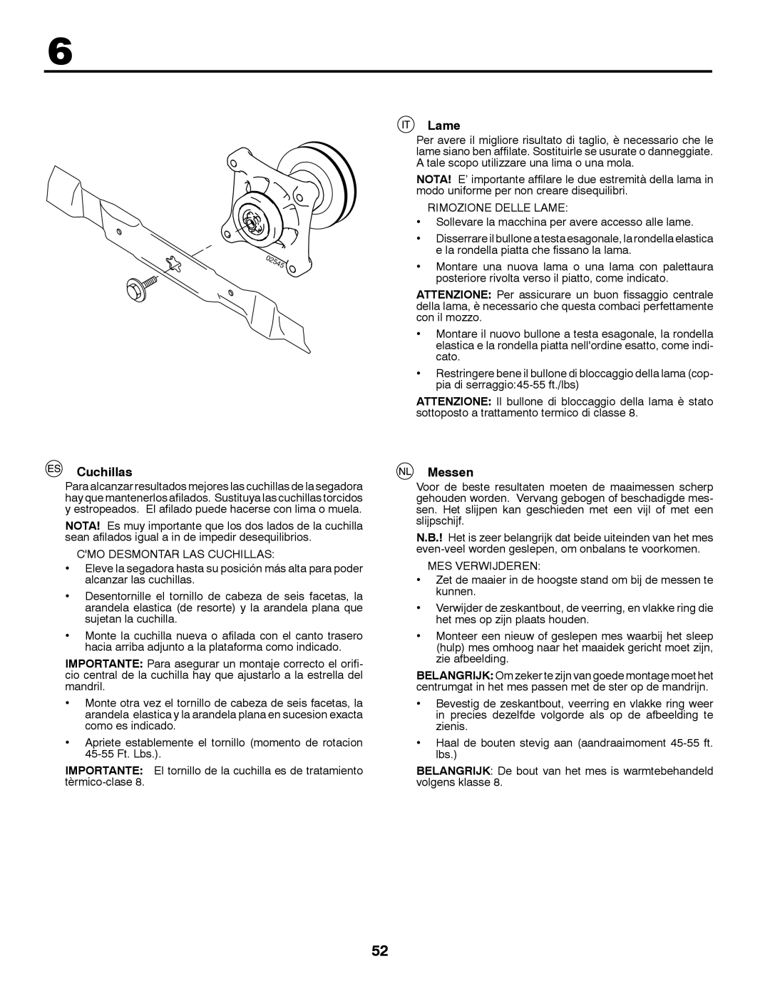 Husqvarna YTH200 instruction manual Cuchillas, Lame, Messen 