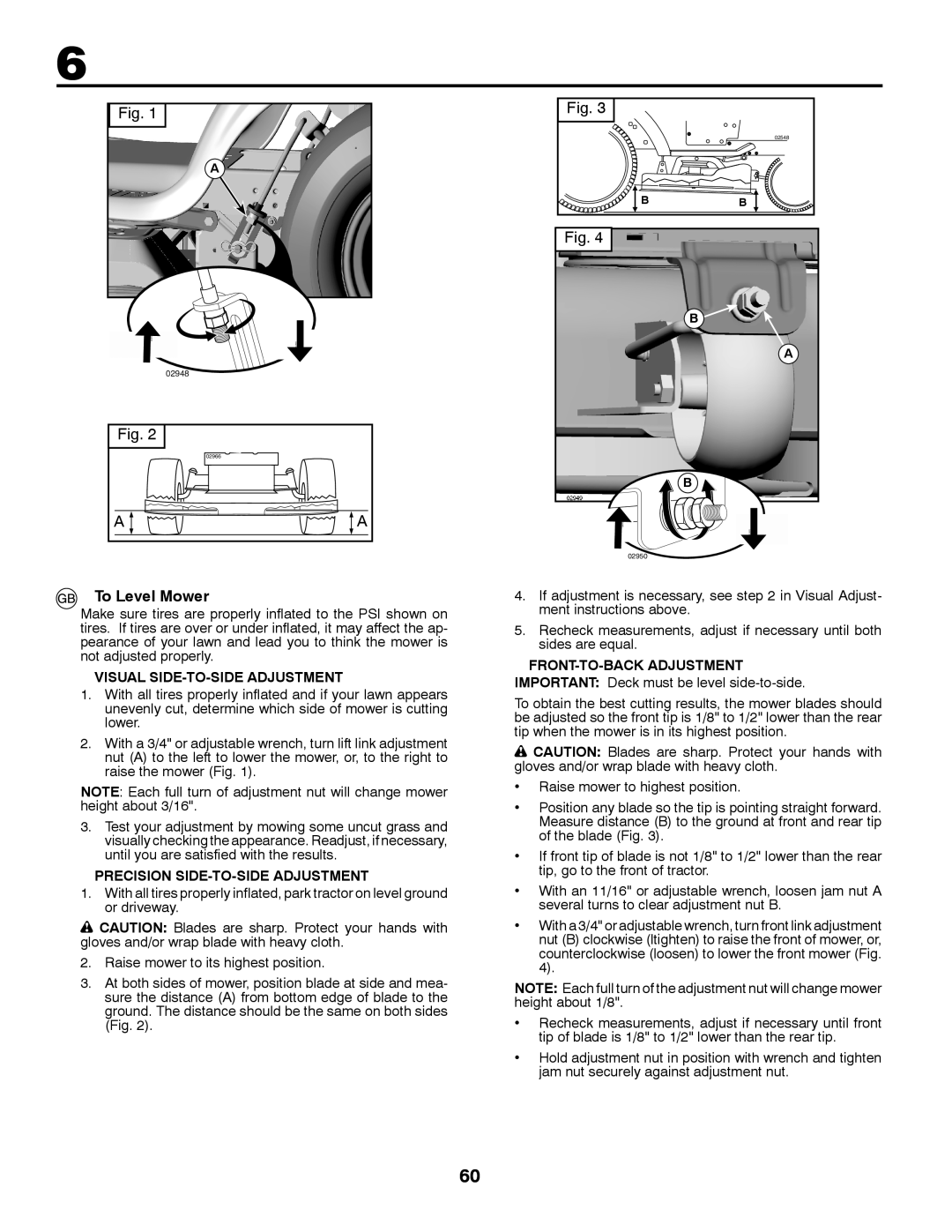 Husqvarna YTH200 instruction manual To Level Mower, Visual SIDE-TO-SIDE Adjustment, Precision SIDE-TO-SIDE Adjustment 