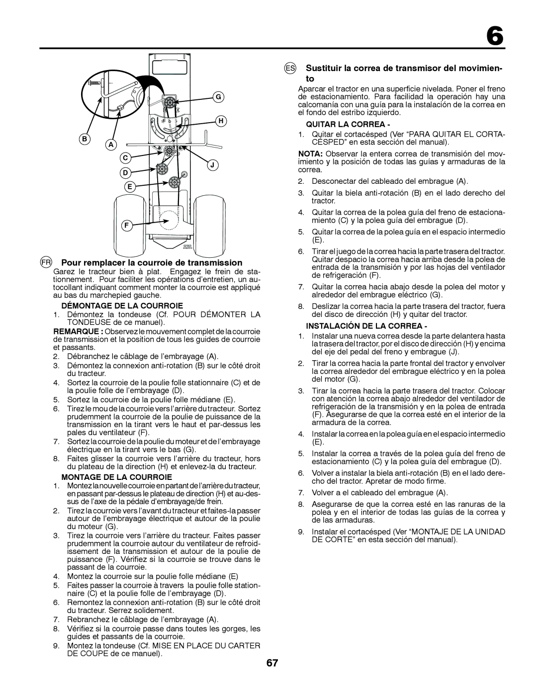 Husqvarna YTH200 Sustituir la correa de transmisor del movimien- to, Quitar LA Correa, Démontage DE LA Courroie 