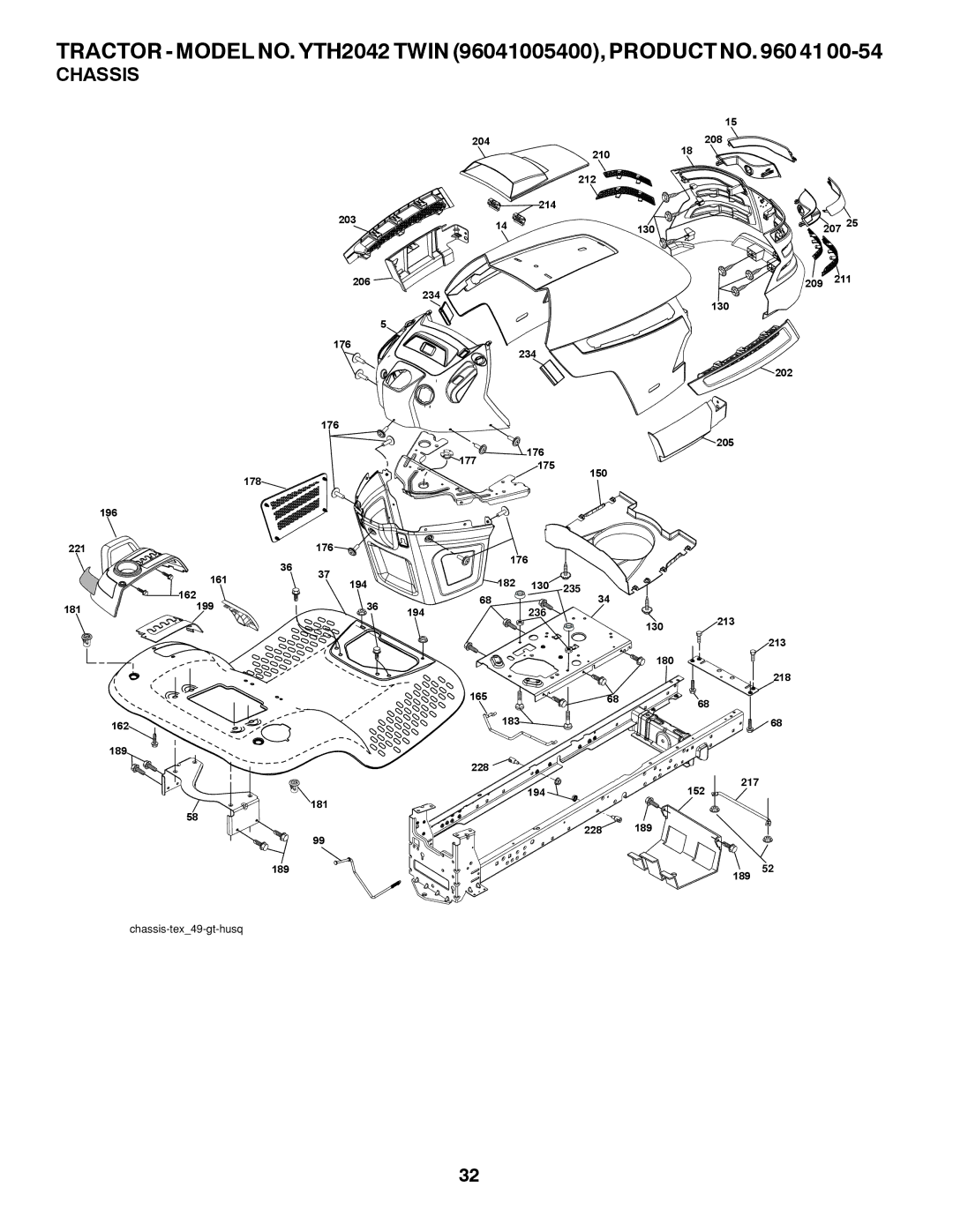 Husqvarna YTH2042 TWIN owner manual Chassis 