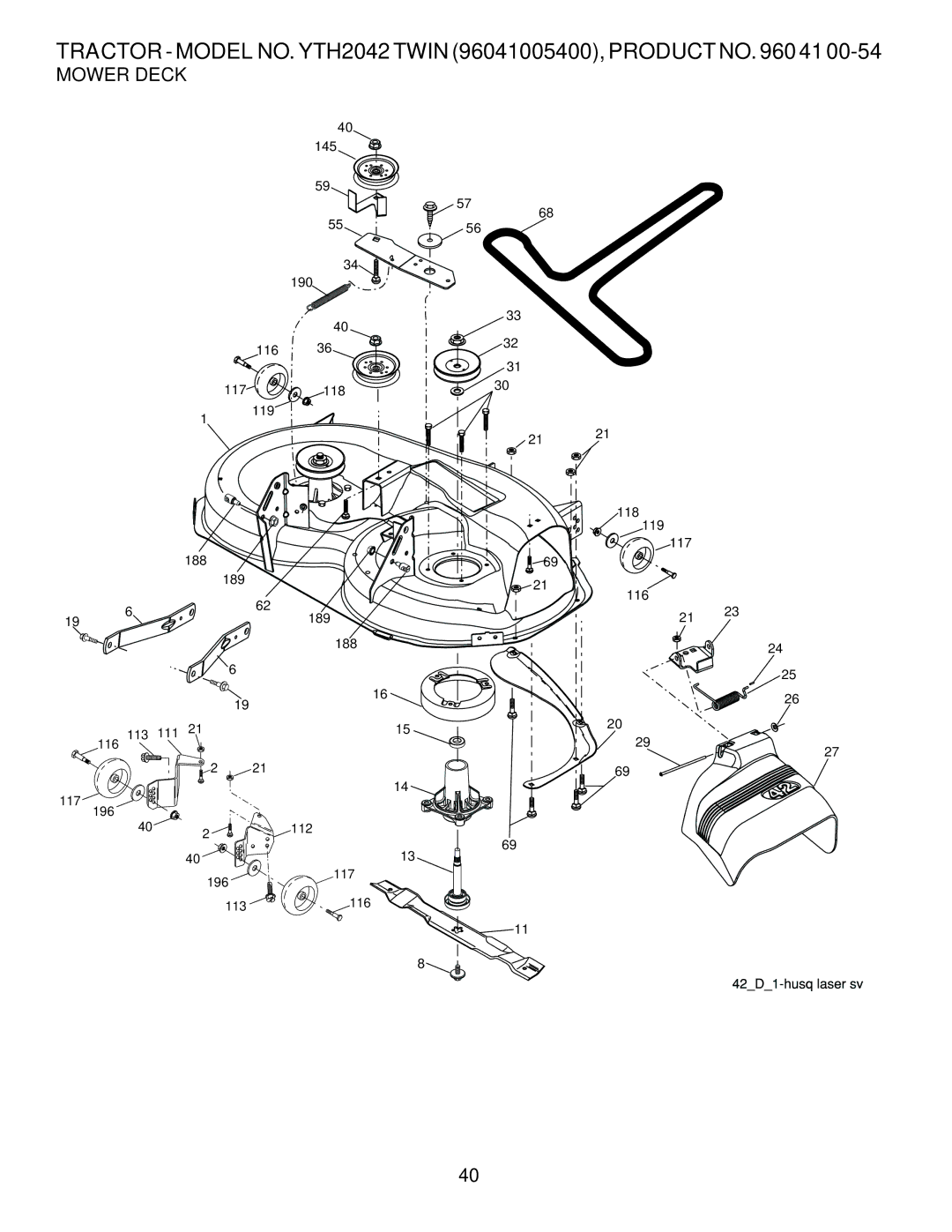 Husqvarna YTH2042 TWIN owner manual Mower Deck 