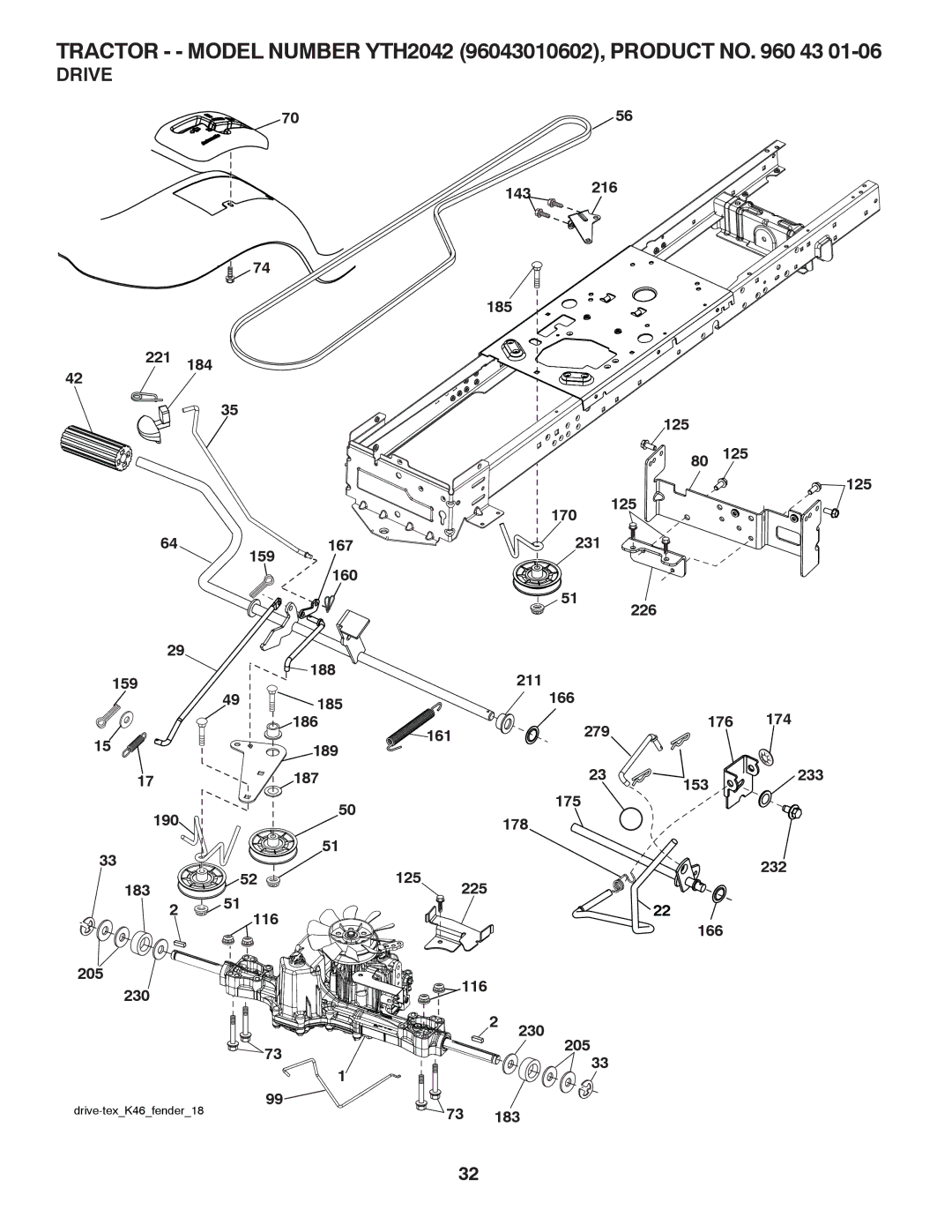 Husqvarna YTH2042 owner manual Drive, 183 