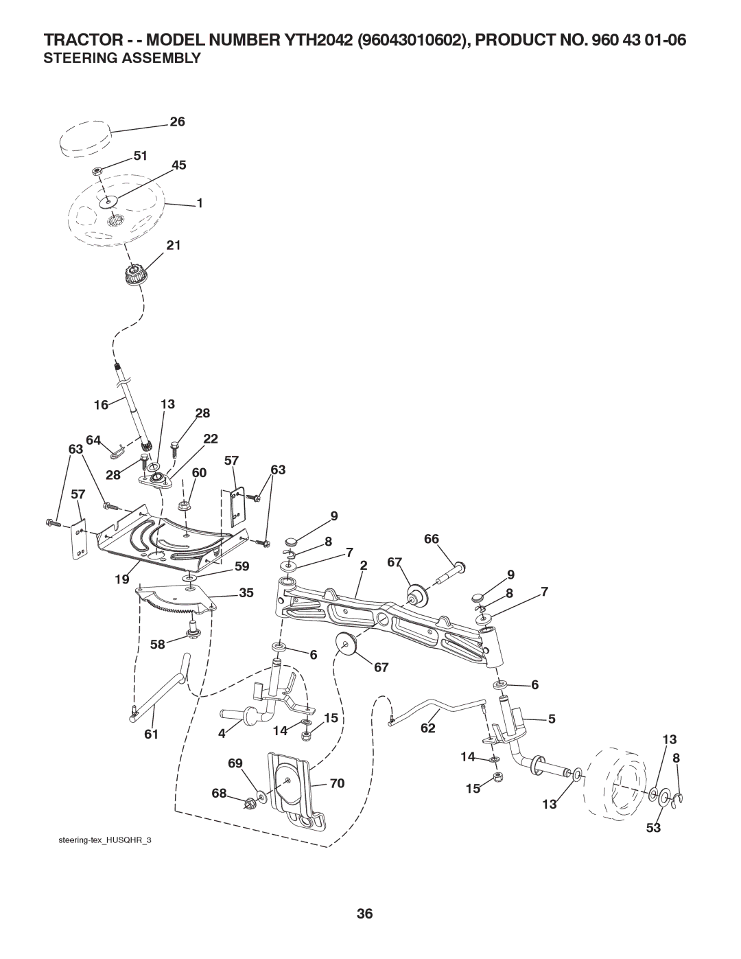 Husqvarna YTH2042 owner manual Steering Assembly 