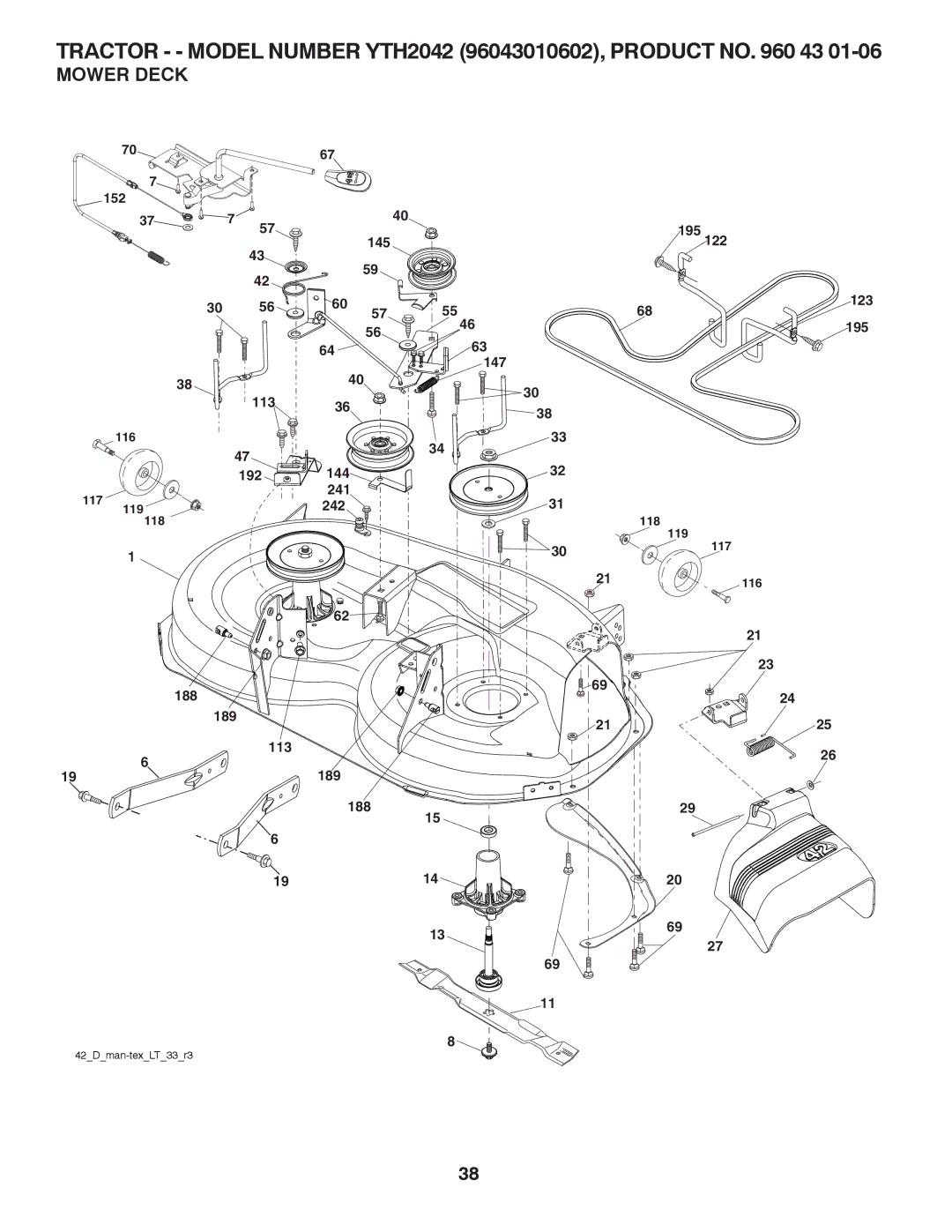 Husqvarna YTH2042 owner manual Mower Deck 