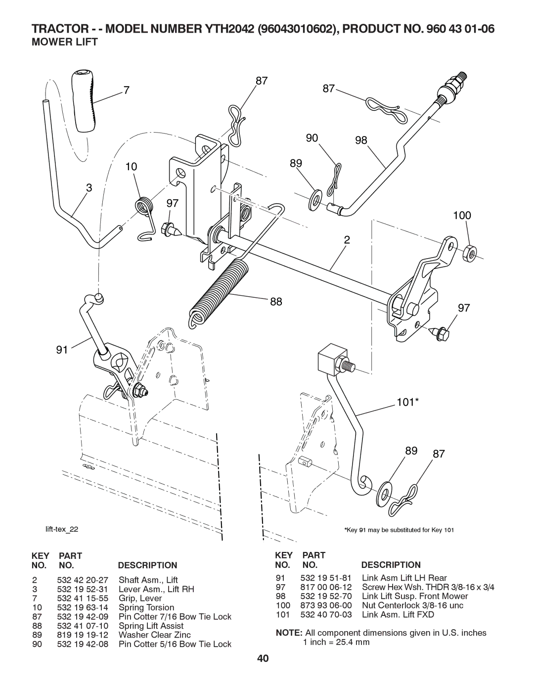 Husqvarna YTH2042 owner manual Mower Lift, 532 19 51-81 Link Asm Lift LH Rear 