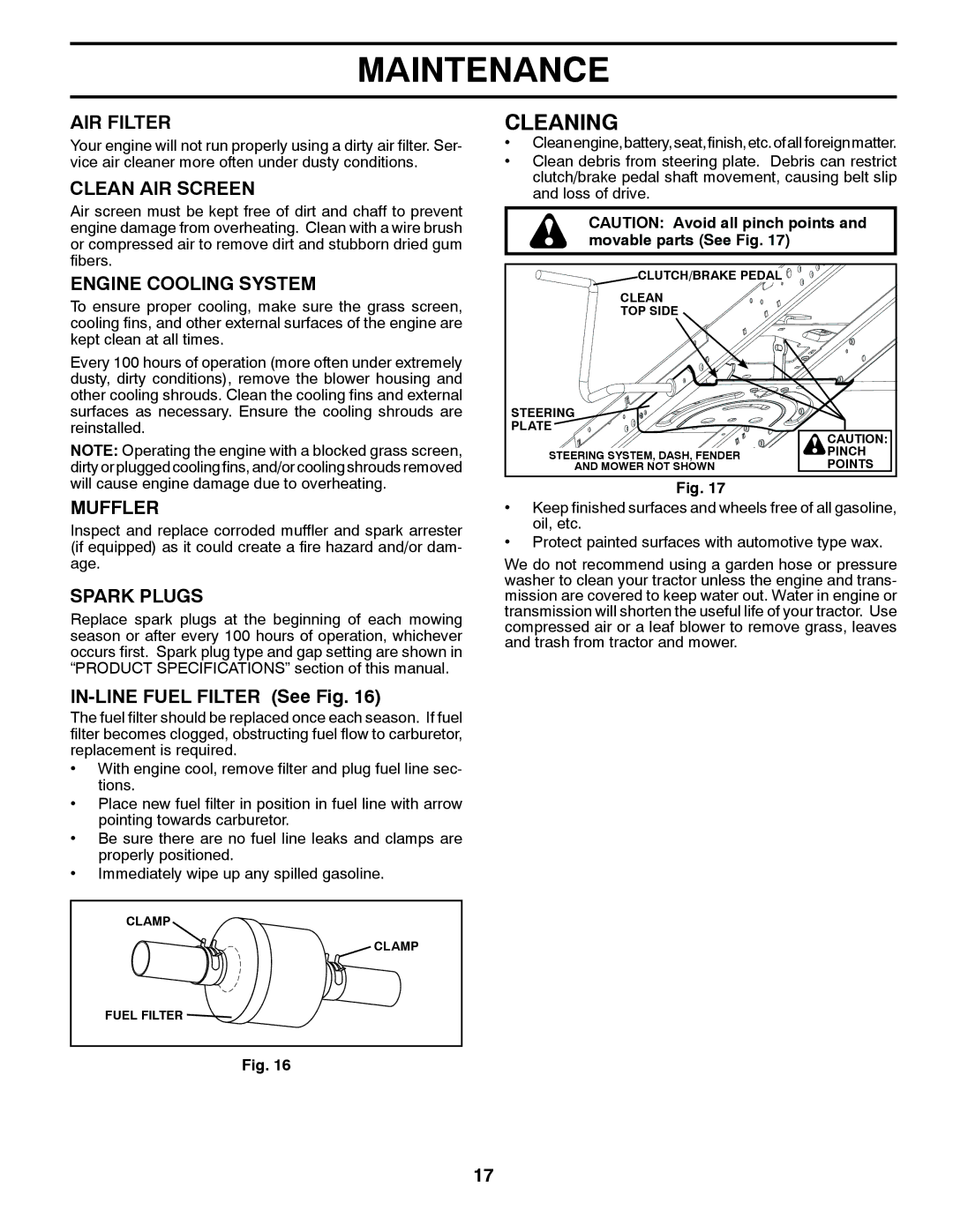 Husqvarna YTH2042TD manual Cleaning 