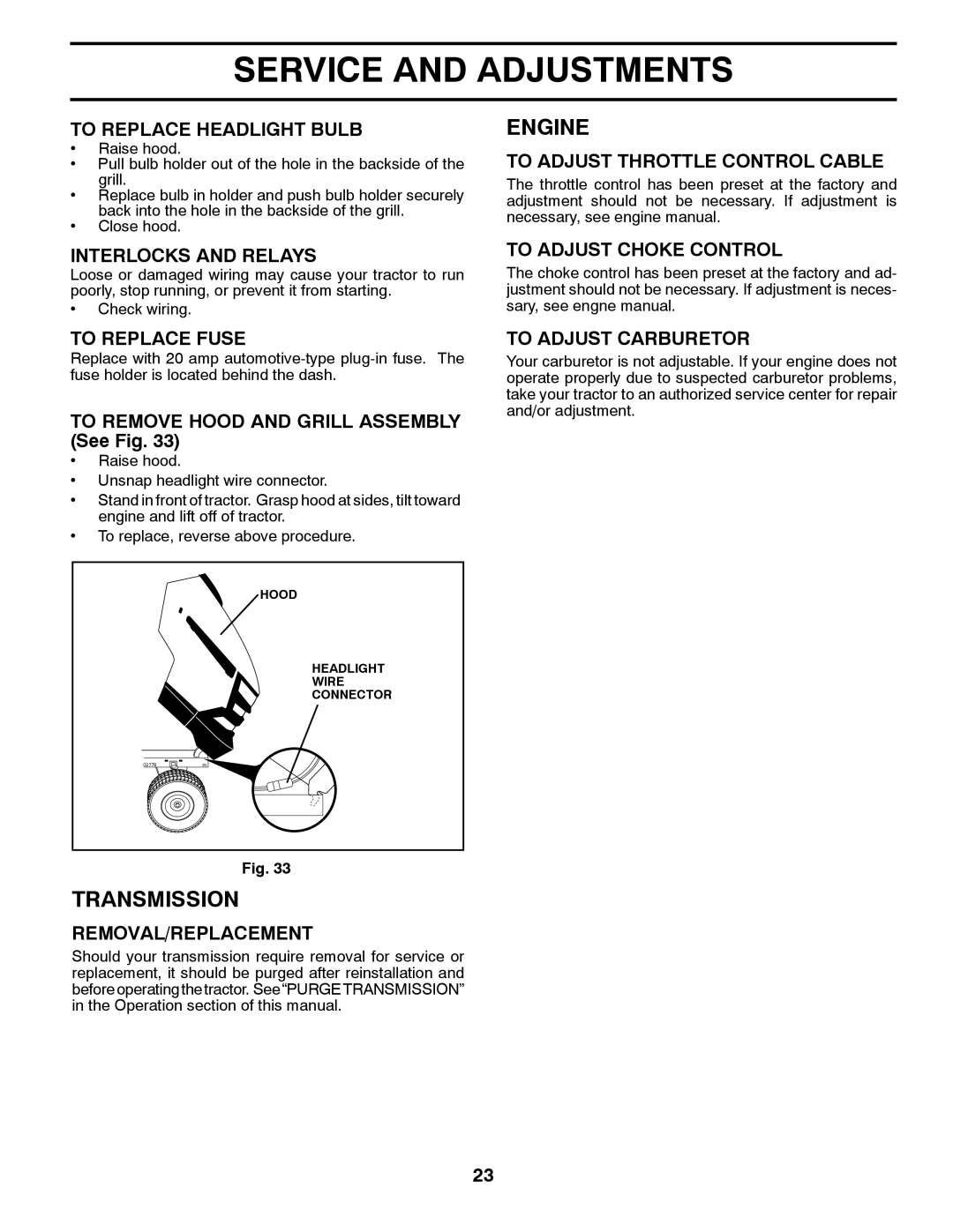 Husqvarna YTH2042TD manual Transmission 