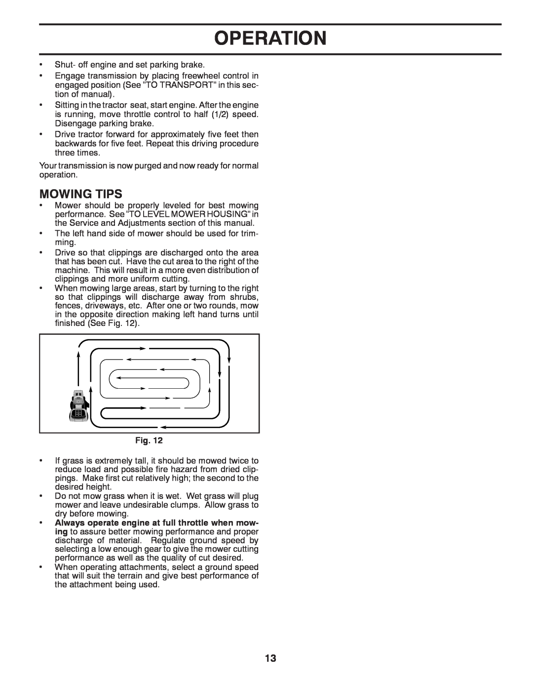 Husqvarna YTH2042TD manual Mowing Tips, Operation 