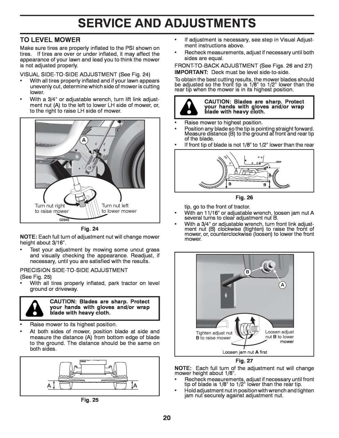 Husqvarna YTH2042TD manual To Level Mower, Service And Adjustments 