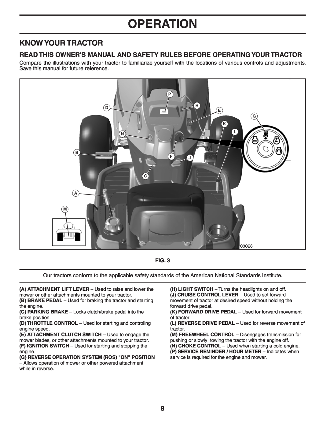 Husqvarna YTH2042XP owner manual Know Your Tractor, Operation, Fig 