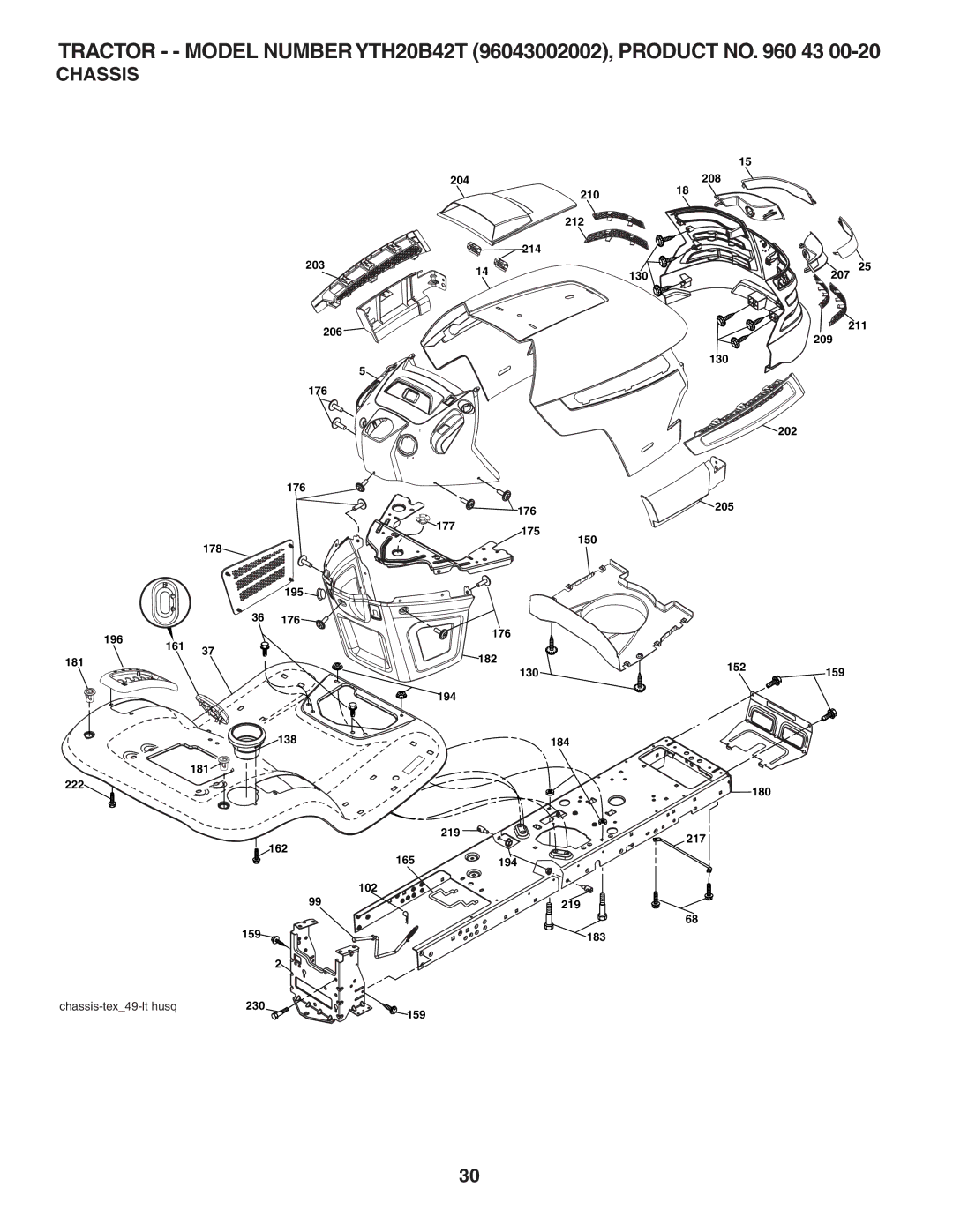 Husqvarna YTH20B42T owner manual Chassis 